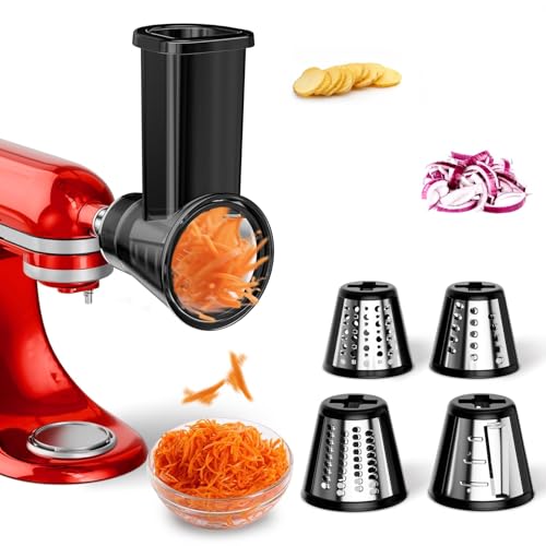 Image of Slicer Shredder Attachment for Kitchenaid Stand Mixer, Salad Machine with Vegetable Slicer, Salad Maker, Food Slicers Cheese Grater Attachments for Kitchenaid Mixer Dishwasher Safe, Black