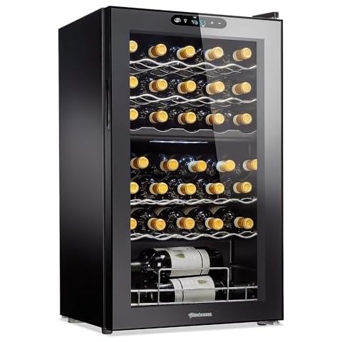 Wine Enthusiast 32-Bottle Dual Zone MAX Compressor Wine Cooler - Freestanding Refrigerator with Split Storage & Temperature, Digital Touchscreen, & LED Display Cover