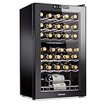 Wine Enthusiast 32-Bottle Dual Zone MAX Compressor Wine Cooler – Freestanding Mini Fridge with Digital Touchscreen, LED Display, Split Storage for Red & White Wines, Matte Black Refrigerator Home Bar