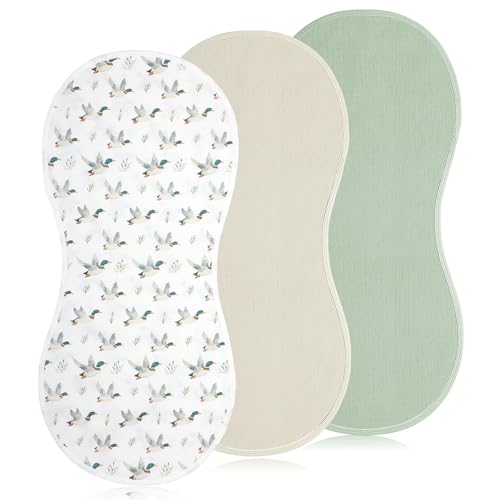Image of Hahafelt 3 Pcs Changing Pad Liners Fits in Peanut Shape Changing Pad Waterproof Diaper Mats Organic Cotton Peanut Mats are Warm on a Baby's Back, Washable Reusable (Mallard Duck,Flaxen)