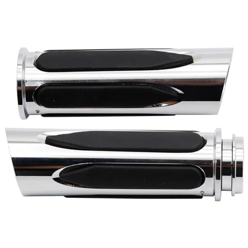 Silver Motorcycle Grips with Electronic Throttle Control for 1' Bars, Replacement for Harley Electra Glide, Street Glide, Road King, Road Glide, Softail, Fat Boy, Dyna