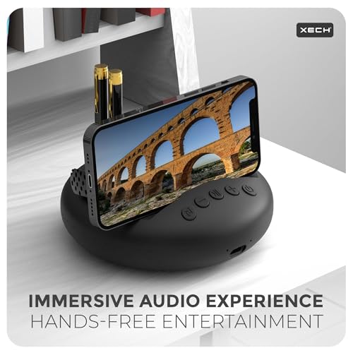 Image of Xech ARC Bluetooth Speaker with Phone Stand & Pen Holder, 5W Mini Desk Speaker for Laptop /PC, Built-in Mic for Calls & Meetings, BT 5.2, TWS Pairing, USB-C Charging, 6H Playtime (Black)