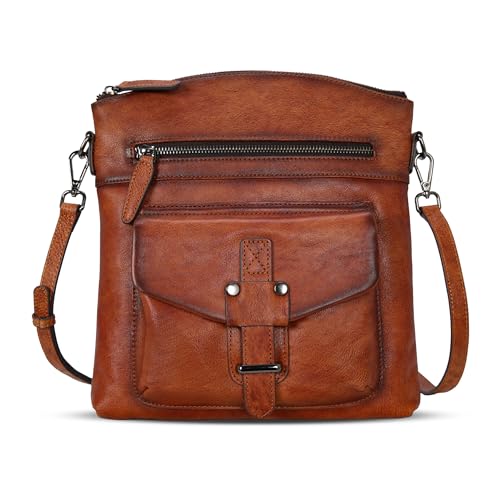 HESHE Leather Crossbody Bags for Women Shoulder Bag Soft Leather Purse with Multi Pockets Retro Satchel Bag Fashion Everyday Purse(Brown)