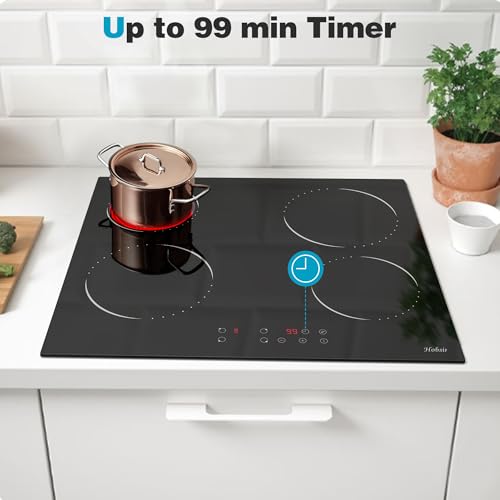 Glaskeramikkochfeld 4 Zonen Kochfelder Sensor-touch Control Kochfeld Autark 60cm, 6000W, 9 Leistungsstufe, verkabelt, kein Stecker