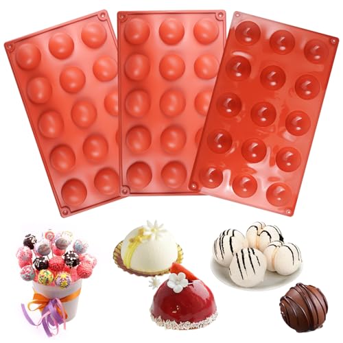 3 Pezzi Stampi a Cupola di Semisfera, 15 Cavità Stampo Sfera Silicone, Antiaderenti Stampo silicone Sfera, Stampi In Silicone per Dolci per Realizzare Bombe Cioccolato, Torte, Budini, Mousse a Cupola