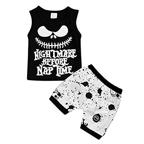 Toddler Baby Boy Clothes 2PCs Outfit Set Nightmare Printing Sleeveless and Skull Pants Kids Clothing Set(4-5T,130)