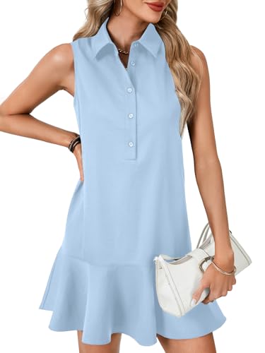 Image of Vrtige Women's Sleeveless Polo Dress Button Front Ruffle Hem Casual Golf Tennis Summer Mini Dresses