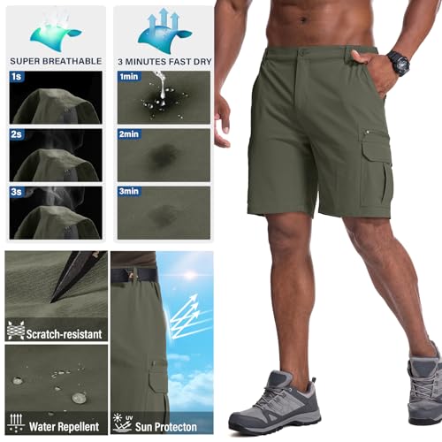 Image of Jessie Kidden Mens Cargo Shorts Expandable Waist Quick Dry Hiking Shorts