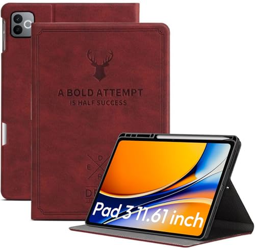 Image of Robustrion Cover for Realme Pad 3 11.61 inch Cover Case with Pencil Holder, Deer Flip Cover Case for Realme Pad 3 Tablet Cover [Auto Sleep Wake Support] - Vine Red