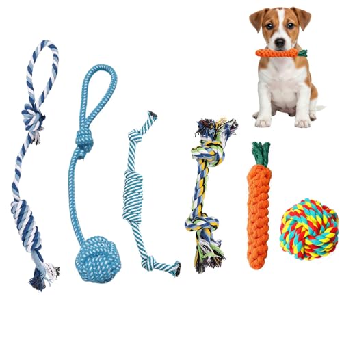 Helweet Giocattoli per Cani, Giocattoli da Masticare per Cani di Piccola, Gioco Corda per Cane, per Piccoli e Medi, 6 Pezzi
