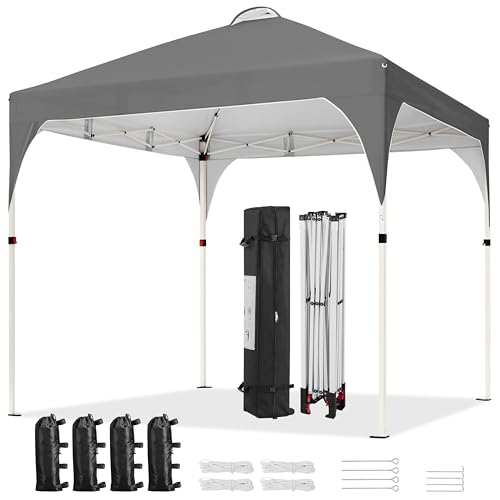 Yaheetech Pop Up Gazebo 2x2m Instant Folding Water-Resistant Shelter with Wheeled Bag 4 Sandbags 4 Ropes 8 Stakes Metal Frame Adjustable Height Top Air Vent Dark Grey