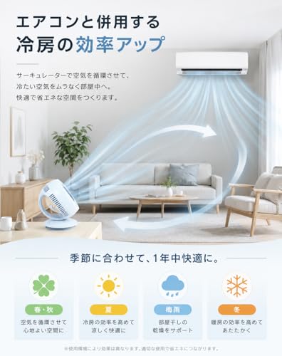 サーキュレーター 静音 DCモーター 扇風機 【壁掛け/卓上2WAY】 左右自動首振り パワフル送風 3段階調節 5枚羽根 節電 省エネ 低騒音 小型 空気循環 衣類乾燥 部屋干し 日本語説明書付【ユニバーサルstore】 (アイボリー)