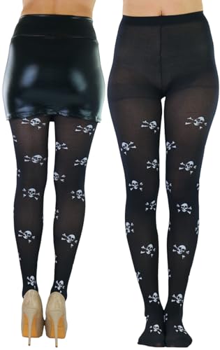 Image of ToBeInStyle Women's Skull Crossbones Skeleton Pirate Symbol Hosiery Tights & Thigh High Stockings
