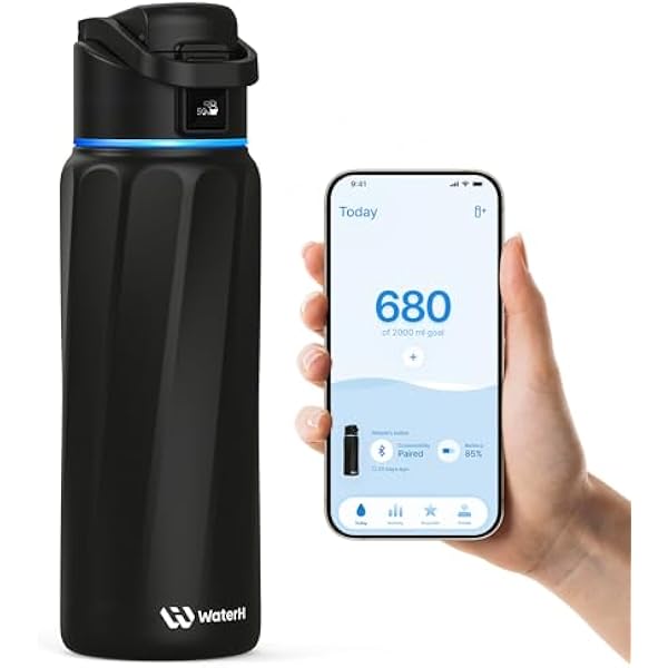 Boost Smart butelka na wodę z przypomnieniami i śledzeniem, podwójna ścianka izolowana próżniowo butelka ze stali nierdzewnej, 900 ml, bez BPA, szeroki otwór, na siłownię, do biura, szkoły, idealna na