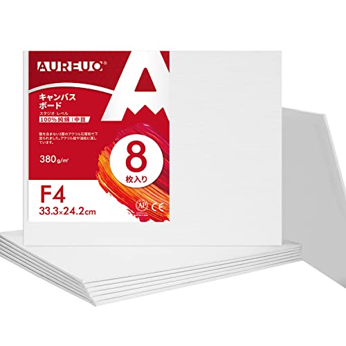 AUREUO 芸術絵創作 現代油絵 美術装飾 キャンバス ボード 初心者 絵画用具 プレゼントに 8枚 100％コットン 中目 F4  MDF密度板紙 水彩画 油絵画 アクリル兼用