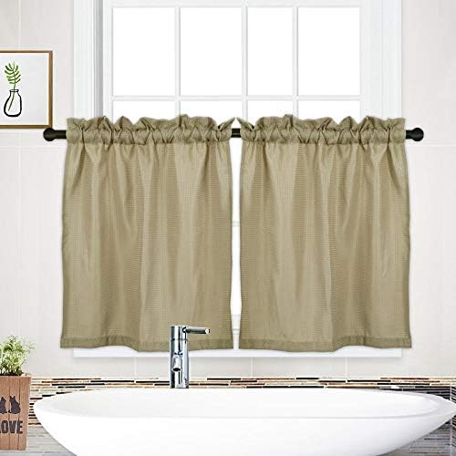 NANAN Tier Curtains,Waffle Woven Textured Short Curtains for Bathroom Waterproof Window Covering for Kitchen - 30" x 24", Plaza Taupe, Set of 2