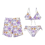 PATPAT Matching Swimsuits for Couples - Adults Summer Beach Vacation Hawaiian Swimwear Drawstring Waist Swim Trunks with Lining Board Shorts Bathing Suit Tropical Purple Floral for Men XL