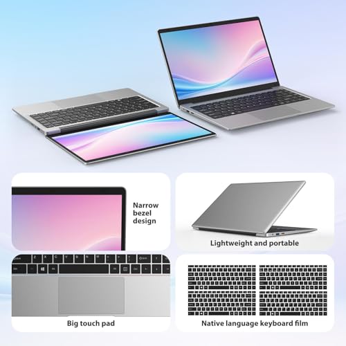 Laptop 14 Zoll FHD Display, 16GB RAM, 256GB SSD TF Erweiterung, Celeron N4120 bis zu 2,6GHz, 5G WiFi, 1920x1080 FHD, inkl. Maus & Mauspad – Win 11 Tragbarer Laptop für Homeoffice, Studium, Streaming 5