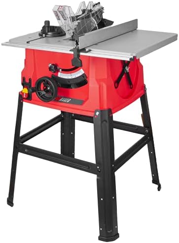 PROMAKER Table Saw, 10-inch 15.5-Amp 5000RPM 1800W, Benchtop Table Saw, from 0-45º up to 0º-90º Bevel cut. Table saw 10 inch with metal stand for woodworking including a Saw Blade. PRO-SB1800