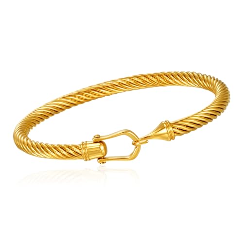 Twisted Cable Bracelet for Women 5mm Stainless Steel Cuff Bangle Bracelet with Hook Clasp Designer Brand Inspired Jewelry Valentine Day Gift