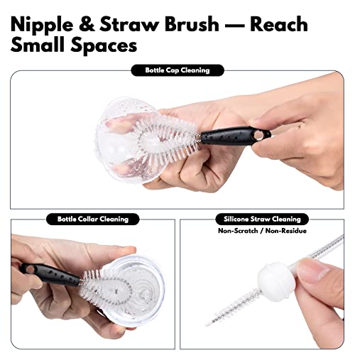 Jumperlay 4-In-1 Stainless Steel Baby Bottle Brush Set With 1 Pack Bottle Brush, 1 Pack Nipple Brush And 2 Pack Straw Cleaner Brush, Tan #TOP5
