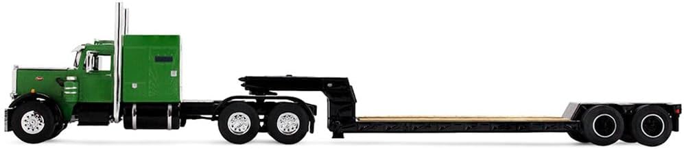 Peterbilt 351 with 60" Vintage Sleeper and Rogers Vintage Lowboy Trailer Green with Black Trailer 1/64 Diecast Model