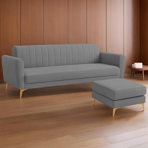 Image of Casaliving Murdock 4 Seater Convertible Sofa Set for Living Room, 3 Seater & Ottoman Modular Sectional Couch for Small Space (Dark Grey Colour) Fabric
