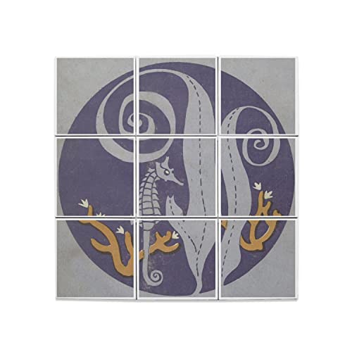 Carreaux céramique art japonais 20 x 20 cm motif hippocampe design haut de gamme
