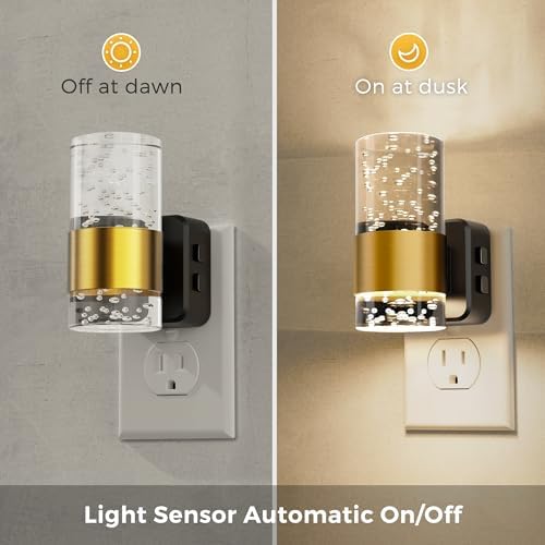 L LOHAS LED Night Lights Plug into Wall, 2 Pack Dimmable Night Light with Dusk-to-Dawn Light Sensor, Soft White/Cool White/Amber 3 Light Color, Adjustable Brightness, Bubble Nightlight for Hallway - 4