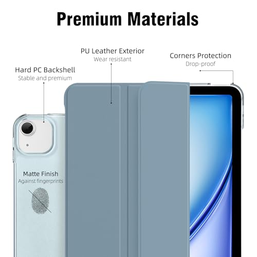 Dwopar for iPad Air 13 inch M4/M3/M2 2026/2025/2024 Case, iPad Pro 12.9 (6th/5th Gen. 2022/2021), Hard PC Translucent Frosted Back Shell Case with Auto Wake/Sleep, Trifold Stand Cover, Misty Blue by Dwopar - Image 3