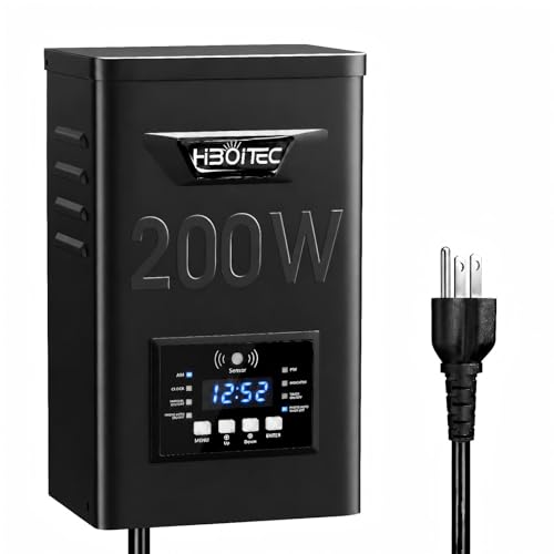 Image of HIBOITEC 200W Low Voltage Landscape Transformer with Photocell Sensor Timer | Outdoor Lighting Transformer 120V AC to 12V /15V AC Waterproof Transformers for Landscape Lighting Path Lights