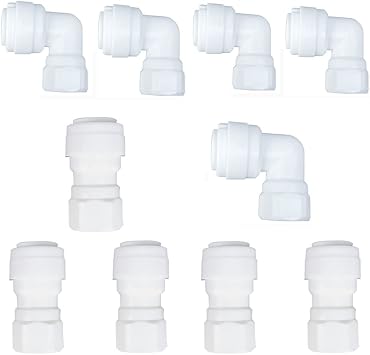 3/8" to 1/4" Female Quick Connector,Push to Connect Fitting Ball Valve,Tee,Straight Union,Eblow Union Tube,for RO Systems, Filter,Water Purifiers 10Pcs L+S
