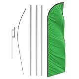Solid Light Green Color Feather Banner Swooper Flag Set with 15 Foot Flag Pole Kit and Ground Stake