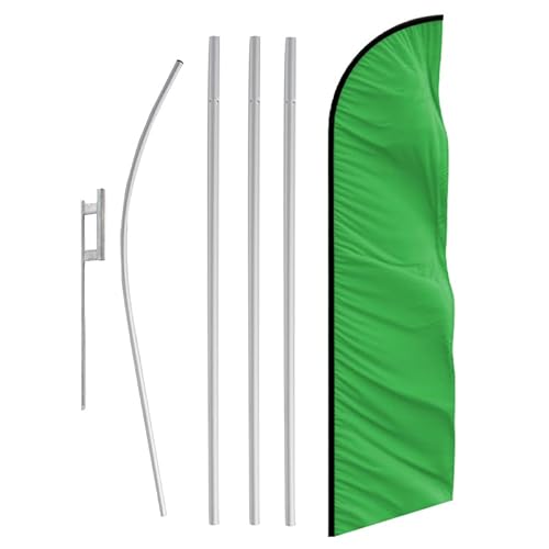 Solid Light Green Color Feather Banner Swooper Flag Set with 15 foot Flag Pole Kit and Ground Stake