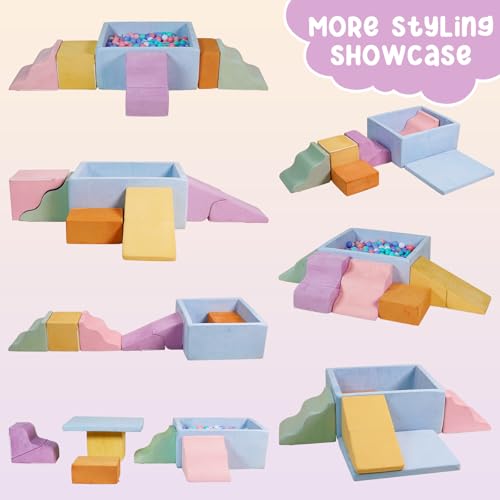 Image of Foam Climbing Blocks for Toddlers, 7-Piece Baby Soft Play Set with Ball Pit, Indoor Climbing Toys for Kids, Modular Foam Play Structures, Macaron Colors (Balls Not Included)