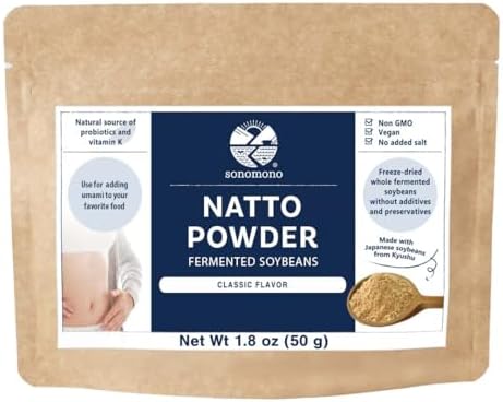sonomono Natto Powder Classic, Fermented Soybean Powder for Gut Health, Natural Freeze-Dried Japanese, High in Probiotics, Vitamin K, Nattokinase, 50 g Bag