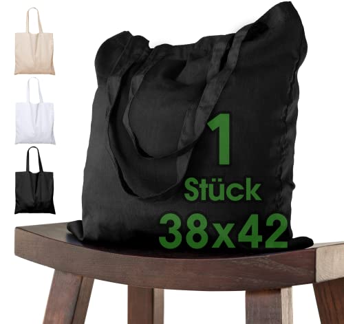 ELES VIDA Bolsa de Algodón 38x42 cm Sin Imprimir, Dos Asas Largas Con Certificación OEKO TEX®   Tela, Transporte, Compras, Yute   Negro