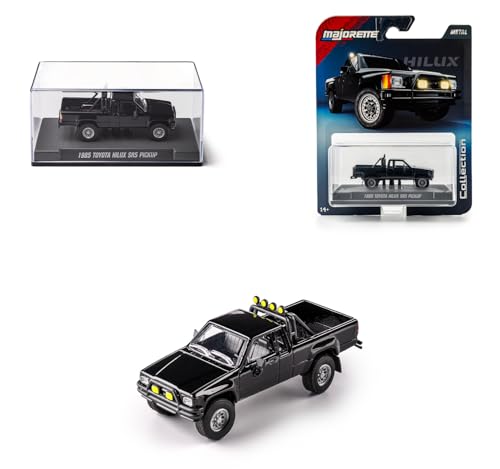 Image of Jada Majorette Collection - 1985 Toyota Hilux SR5 Pickup 1:64 Die-Cast Model Car with Rubber Tires & Display Case, for Collectors & Adults