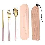 Photo Gallery muka - set di 3 posate portatili con forchetta, cucchiaio e bacchette con custodia, colore: rosa Photo Gallery muka - set di 3 posate portatili con forchetta, cucchiaio e bacchette con custodia, colore: rosa
