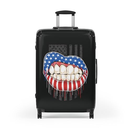 American Flag Lips Suitcase, Travel Luggage, Vintage Travel Bag, Patriotic Carry-On, Holiday Travel Accessory