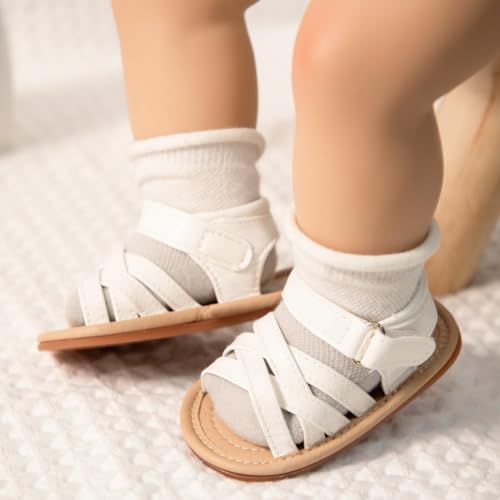 Image of Meckior Baby Toddler Infant Girls PU Leather Soft Open Toe Summer Sandals Flower Princess Flat Shoes