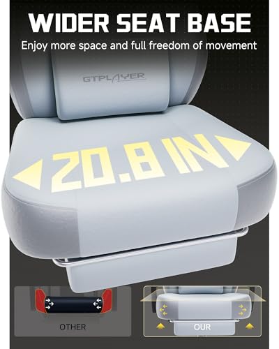 Image of GTPLAYER Big & Tall Gaming Chair, Wide Reclining with Footrest for Adults | Ergonomic High Back Computer Desk Chair, Comfort Padded Seat with Lumbar Support for Big /Tall, Office /Home, Light Blue
