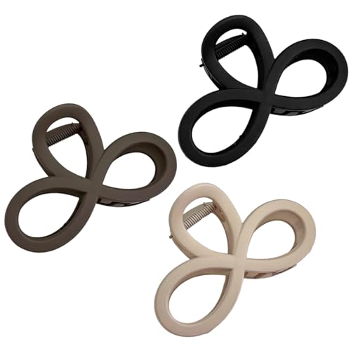 3 stuks haarklauwclips, haarclip, middelgrote, stabiele houder, achtfiguur, haarspelden voor dames, matte haaraccessoires voor dik en dun haar (zwart, beige, bruin)