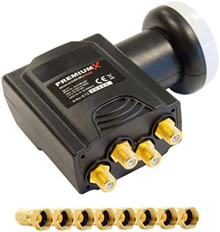 PremiumX Deluxe Quad LNB PLL SAT dla 4 uczestników Digital Satelliten konwerter sygnału DVB-S2 TV HD UHD 4K wraz z 8X wtykiem wtykowym F