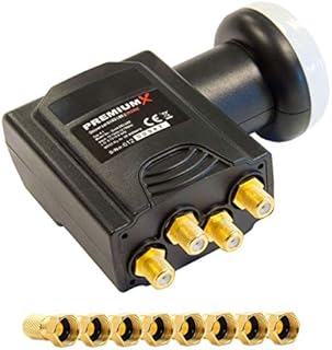 PremiumX Deluxe Quad LNB PLL SAT dla 4 uczestników Digital Satelliten konwerter sygnału DVB-S2 TV HD UHD 4K wraz z 8X wtykiem wtykowym F