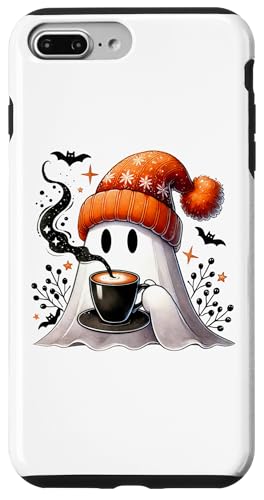 Cute Fall Ghost Coffee Mug Halloween Ghost Drinking Coffee X}zP[X iPhone 7 Plus/8 Plus p