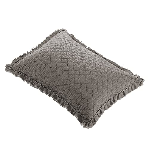 Brielle Home Ravi Stone Washed Solid Diamond Stitched Quilted Sham Set, Standard, Grey #TOP2