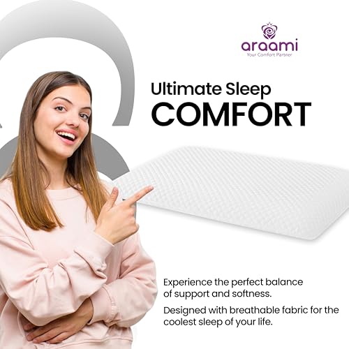 Image of araami Contour Memory Foam Pillow Set of 2 with Premium Jackad Fabric Cover for Low Profile Back Sleepers Washable Zipper Orthopedic Cervical Support Solid Wave Design Quiet 55x40x5