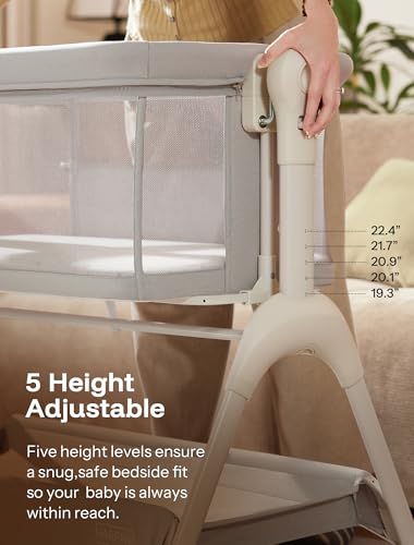 Image of HARPPA Cuddly Sway Baby Bassinet Bedside Sleeper, 3 in 1 Rocking Bassinet | Full Mesh Sides, Memory Foam Mattress, Cotton Quilted Cover, 5 Adjustable Heights, 360 Swivel Wheels, 3-7 Incline Range