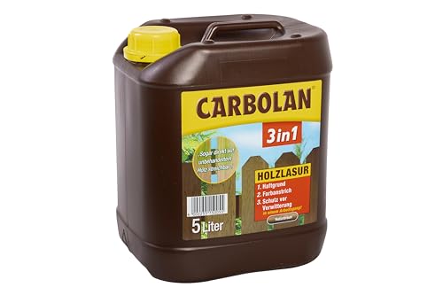 Carbolan 3in1 5L Naturbraun | Holzlasur | Holzschutz | Direkt auf unbehandeltem Holz streichbar